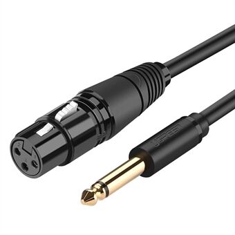 UGREEN 2m 6.35mm TRS naar Cannon XLR vergulde mannelijke naar vrouwelijke connector audiokabel voor microfoons, luidsprekers, geluidsmengpanelen en versterkers.