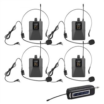 SHENGFU PRO-15CT Head Mounted and Lavalier UHF Wireless Microphone System with 1 Receiver + 4 Transmitters