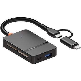 Voor Huawei  /  Xiaomi  /  Samsung 8-in-1 Kaartlezer Type-C + iP naar SD  /  TF  /  MS  /  CF1  /  Type-C  /  USB 3.0 U Schijf Leesadapter