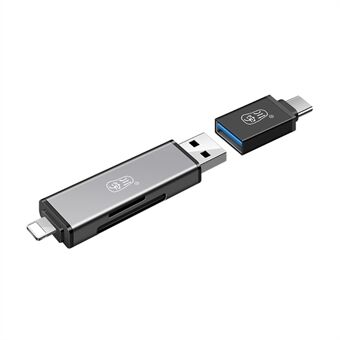 KAWAU C350TL iP + USB3.0 + Type-C kaartlezer adapter ondersteunt SD / TF-kaart Aluminiumlegering Cellphone OTG-kaartlezer.