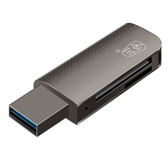 KAWAU C370 USB3.0 SD+TF 2-in-1 Kaartlezer Draagbare Mini Metalen Kaartlezer met Enkele Schijfletter.