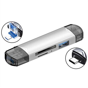 MICRODRIVE 6-in-1 Aluminiumlegering Kaartlezer met USB2.0 / Type-C Aansluiting