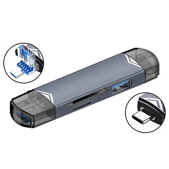 MICRODRIVE 6-in-1 Aluminiumlegering Kaartlezer met USB2.0 / Type-C Plug