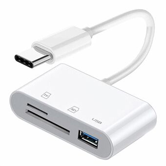 UC-155-SD003 USB-C naar TF + Mini-SD-kaartlezer met USB 2.0 USB Female-adapter voor laptop, tablet en telefoon.