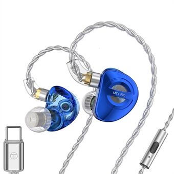 TRN MT4 PRO Afneembare Type-C Bedrade In-Ear Oortelefoon Dubbele Dynamische Driver HiFi Monitor Koptelefoon met Microfoon - Blauw