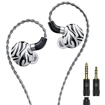 TRN White Tiger 3.5+4.4mm Bedrade In-Ear Oordopjes 6mm Planar Diafragma HiFi Hoofdtelefoon (Zonder Microfoon) - Zwart+Wit