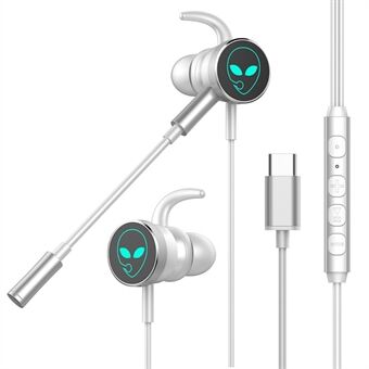Type-C-connector Bedrade in-ear oortelefoon RGB ademend E-sport gaming-muziekheadset met dubbele microfoon - zilver