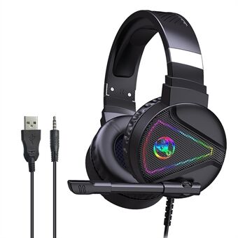 HXSJ F16 Bedrade, op het hoofd gemonteerde gamingheadset met 50 mm driverunit Omnidirectionele hooggevoelige microfoon RGB-lichtuitgang USB + 3,5 mm-poorten