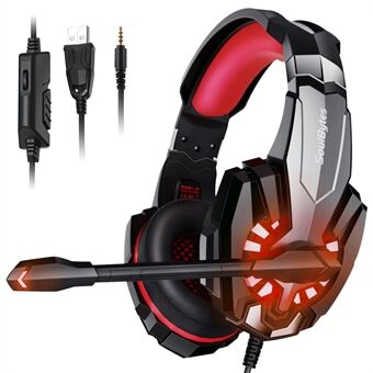 SOULBYTES S9 USB + 3,5 mm bekabelde over-ear zware bas E-sport hoofdtelefoon Volume verstelbare gaming-headset met LED-licht