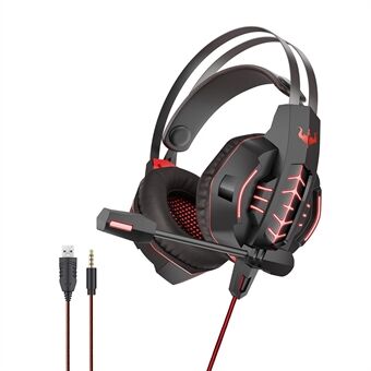 OVLENG GT63 USB + 3,5 mm bedrade over-ear e-sport-headset Cool LED-verlichting Gaming-hoofdtelefoon met roterende microfoon voor computers, laptops