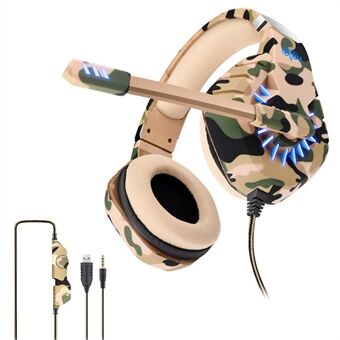 OVLENG GT84 Camouflage-ontwerp USB + 3,5 mm bedrade over-ear e-sport hoofdtelefoon Volume verstelbare gaming-headset met LED-licht