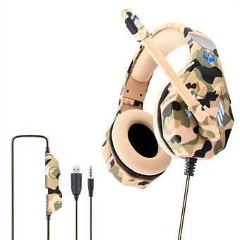 OVLENG GT95 Camouflage-ontwerp USB + 3,5 mm bedrade over-ear hoofdtelefoon Ergonomische e-sport gaming-headset met LED-licht