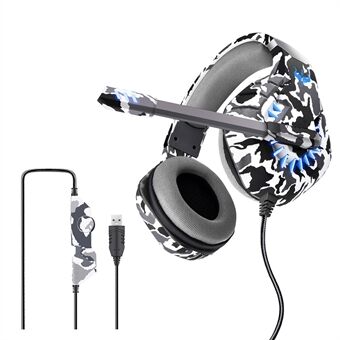 OVLENG Q8 Camouflage bedrade gaming-headset E-sport verstelbare hoofdtelefoon met lichteffect USB 7.1-kanaals over-ear headset