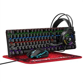 T-WOLF TF700 Verlichte USB Bedrade Gaming Toetsenbord Muis Hoofdtelefoon Muismat Set