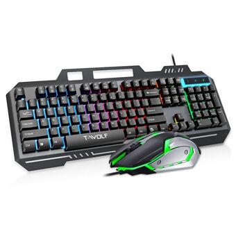 T-WOLF TF600 Verlicht Bedraad 104-Toetsen Gaming Toetsenbord met een bedrade muis voor gamen en werken.