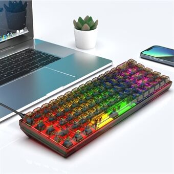 Y-FRUITFUL K60 68 Sleutels Type-C Bedrade Mechanische Toetsenbord RGB Verlichting Transparante Toetskapjes Gaming Toetsenbord