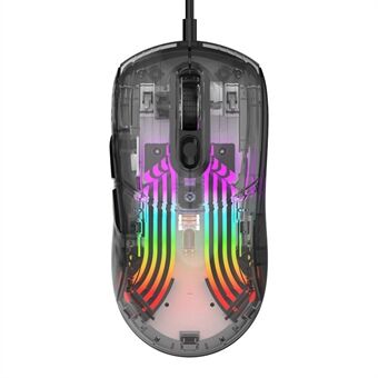 XUNFOX XYH10 USB bedrade transparante muis 6 snelheden DPI 7 toetsen gaming muis met RGB-licht voor PC / laptop - Zwart