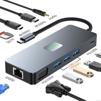 2309 Type-C naar 11-Port USB Hub 4K 60Hz HD Schermspiegeling Gigabit Ethernet Adapter Laptop Tablet Docking Station