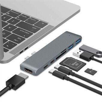 Dubbele USB-C-hub Type-C naar Thunderbolt 3 + Type-C + 4K HDMI + USB 3.0 x 2 + SD + MicroSD-kaartlezeradapter