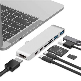 Dubbele USB-C-hub Type-C naar Thunderbolt 3 + Type-C + 4K HDMI + USB 3.0 x 2 + SD + MicroSD-kaartlezeradapter