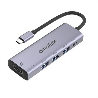 AMALINK AL-95123D 5 in 1 86W Power Delivery Type C Hub 4K HDMI 2x USB 2.0 3.0 PD 3.0 Adapter voor Mac OS X Microsoft Windows