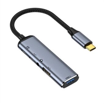 USB-C-hubadapter Type-C naar 2xUSB + Type-C + 3,5 mm-aansluiting + PD 100W-dockstation