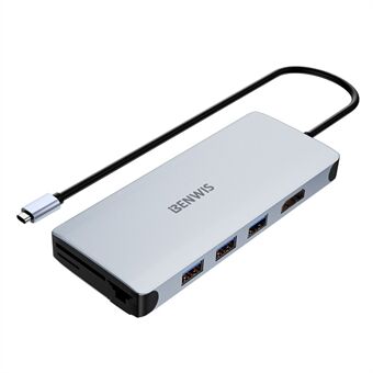 BENWIS MP-HUB-3 12-in-1 Type-C Hub 4K 30Hz HD Video Netwerk USB Multi-Port USB-C-adapter.