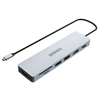 BENWIS MP-HUB-2 7-in-1 Hub-adapter Type-C naar PD 100W+USB2.0x2+USB3.0+TF/SDXC+HD 4K 30Hz