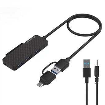 USB3.0 / Type-C naar SATA-converter 22-pins hardeschijfkabel met 3-poorts USB3.0 HUB-adapter PC 2,5-inch harde schijf HDD, SSD Easy Drive-kabel