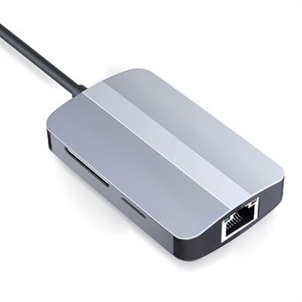 JUNSUNMAY JSM-HUB018 5-in-1 Adapter Type-C Hub naar 2xCard Reader Slots+USB 3.0+USB 2.0+RJ45 Poort 100Mbps