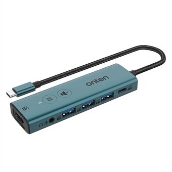 ONTEN UC123+ 15 cm kabel Type-C naar HD+3xUSB3.0+USB-C+3.5mm poorten USB-hub-adapter met knoppen.