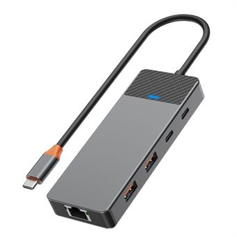 WIWU A923RPT USB-C-adapter naar USB 3.1x2+USB 2.0x2+PD 100W+USB-C 3.1+2 kaartlezer sleuven+LAN 1000Gigabit