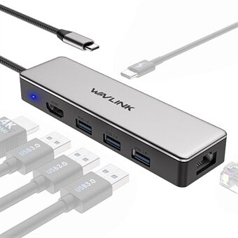 WAVLINK UHP3413 6-in-1 Hub-adapter USB-C Docking Station Ondersteunt 4K / 100W voor MacBook Pro / Air / Thunderbolt 3 / Type-C apparaten