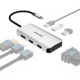 WAVLINK UMD304 7-in-1 Laptop Docking Station Converter USB-C naar Dual HD 4K / 60Hz / VGA / 3 USB2.0-hubadapter.