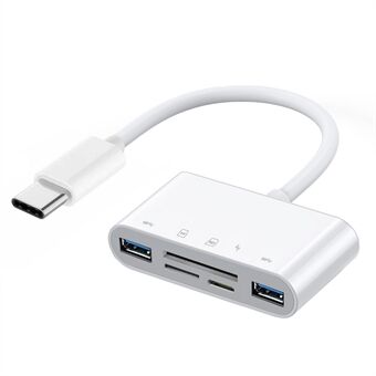 UC-155-SD005 5-in-1 USB 2.0 Type C USB-C naar SD+TF+Dubbele USB3.0 Vrouwelijke Kaartlezer PD 27W Adapter