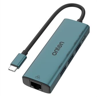 ONTEN UC121 5-in-1 USB-hub Type-C naar USB3.0 + 2xUSB2.0 + Type-C-ingang + RJ45 100 Mbps netwerkadapter.