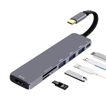 V128 Type-C naar HDMI + USB3.0x3 + USB3.1(PD) + SD + Micro SD-converteradapter