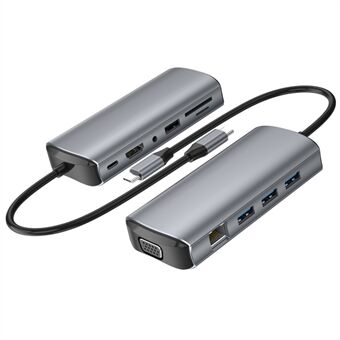 1928 11-in-1 Docking Station Type-C naar USB-C + USB2.0 + 3xUSB3.0 + SD / TF Kaartsleuf + 3.5mm + 4K HD + VGA + RJ45 USB Hub Adapter