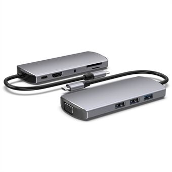 FX-1928G 9-in-1 USB Hub Docking Station Type-C naar USB-C + 3xUSB3.0 + SD / TF Kaartslot + 3.5mm + 4K HD + VGA Adapter