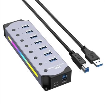 YX-H307 7 Poorten USB 3.0 Hub met Individuele Aan / Uit Schakelaars en Lichten 5Gbps Gegevensoverdracht voor Laptop / PC