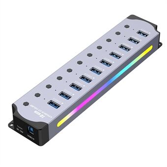 YX-H3010 10 Poorten USB 3.0 Hub Splitter met Onafhankelijke Schakelaars 5Gbps Gegevensoverdracht voor PC / Smart TV