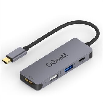 QGEEM UH04-1 USB C-hub naar 4K-resolutie HD-video+USB 3.0+100W PD-oplader+USB 2.0-adapter voor MacBook Pro 2019/2018 en andere Type-C-apparaten