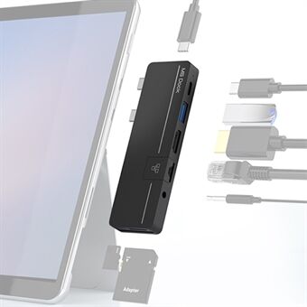 Dual Type-C poort USB HUB-adapter met RJ45 10M / 100M voor Surface Pro X / Pro 8 draagbaar dockingstation