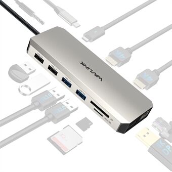 WAVLINK UMD302 USB-C dockingstation met dubbele 4K HD, Gigabit RJ45, 12-in-1 multi-poort hubadapter voor laptops, pc