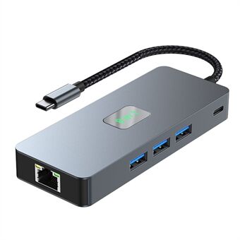 2401 8-in-1 Type-C Hub Docking Station met Gigabit Ethernet, 3x USB 3.0, 2x HD, DP, PD 100W Poort