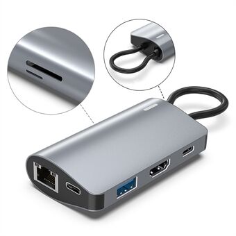 2395-07 USB-C Hub 7-Poorts Docking Station met 4K HD, 100W PD, USB 3.0, RJ45, SD / TF Kaartlezer