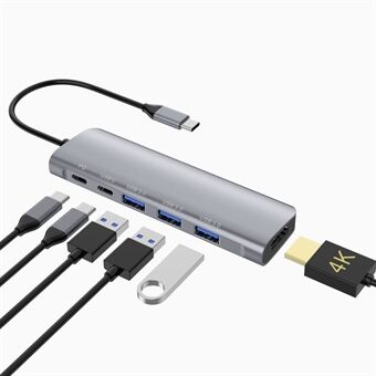 YSTC9038 6 in 1 Multi-poort draagbare USB C Hub Adapter High-speed Data Sync Converter Compatibel met HDMI/USB3.0/USB-C PD