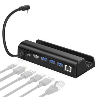 6-in-1 dockingstation voor Steam Deck Dock HD 4K / 60Hz, Gigabit Ethernet, 3 USB3.0, USB-C-poort draagbare hub met Stand