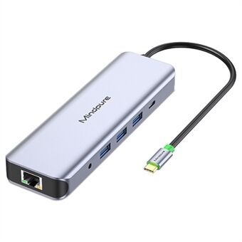 MINDPURE HU012 11-in-1 Multi-Function Docking Station Laptop USB-C Hub, USB3.0x3+3.5mm AV+PD+HDx2+VGA+SD+TF+RJ45