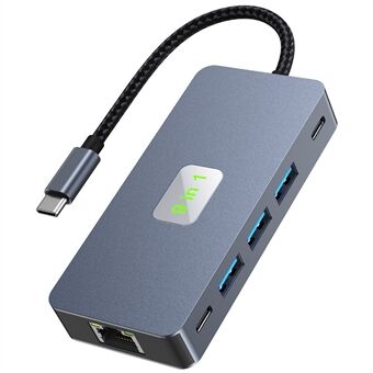 2318 Type-C Hub met 3xUSB 3.0+HD Video-uitgang+2xKaartlezers+PD 100W+RJ45 Ethernet+USB-C Gegevensconverter